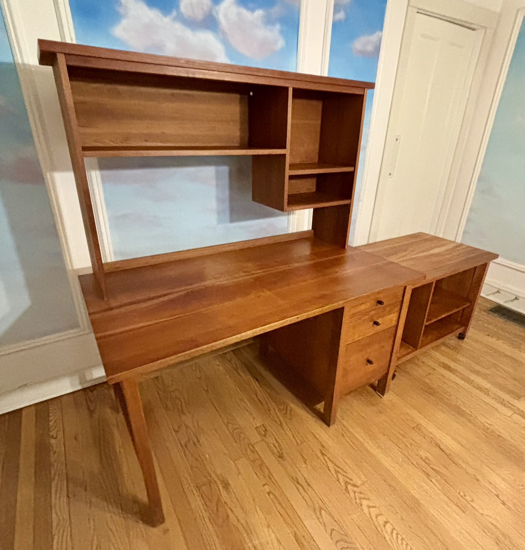 Solid cherry wood, desk, hutch, printer cart -  delivery a possibility.
