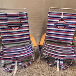 2X Folding Backpack Beach Chair, Aluminum , Red, White, and Blue Stripe