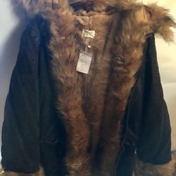 Aofur  Women Fleece Hooded Black Denim Winter Coat