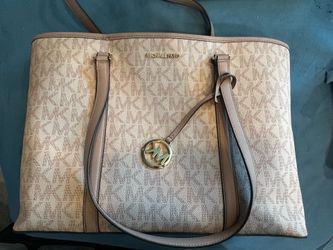 Michael Kors Pink/Neutral Logo Tote with Gold Accent