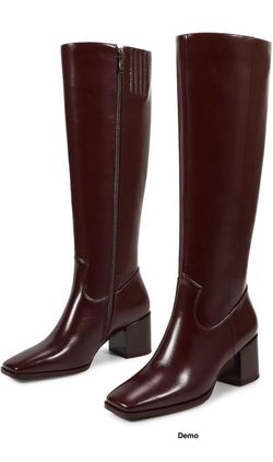 wetkiss Knee High PU Leather Boots - Burgundy (US8.5)