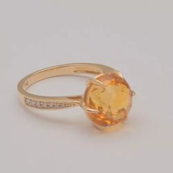 14k Yellow Gold Citrine And Diamond Ring Size 6.25