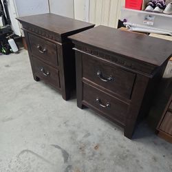 Dark Brown Hardwood End Tables 