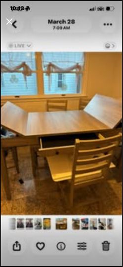 bobs Furniture Countertop table with bench and 6 chairs