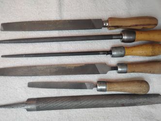 Lot of Vintage Metal File with Wood Handles