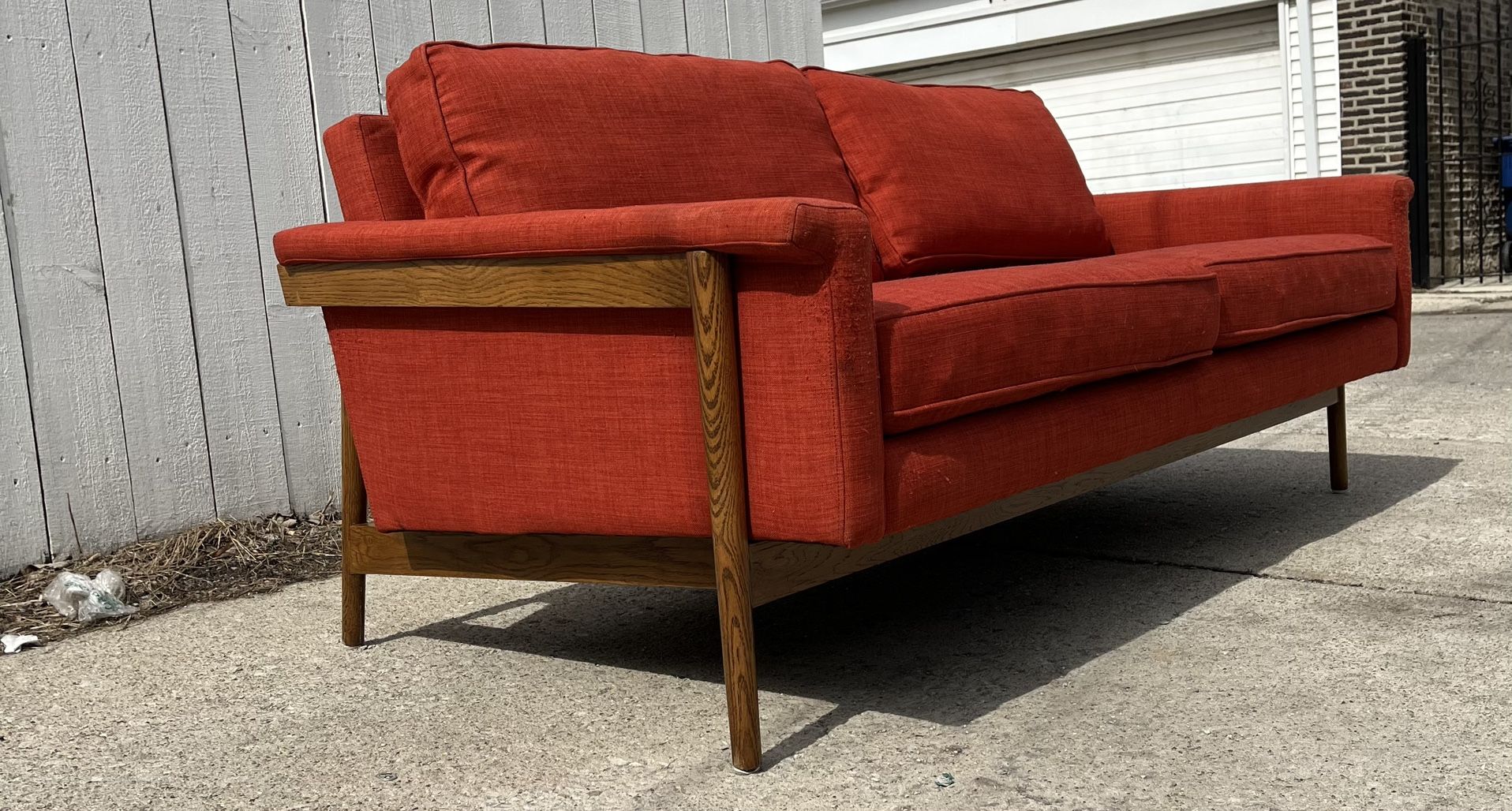 Mid Century Moden Sofa Couch And Lounge Chair By West Elm Burnt Orange MCM / Jens Rimson Style