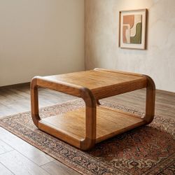 Vintage Solid Wood Coffee Table with Lower Shelf