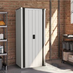 White Outdoor Storage Cabinet Waterproof, Lockable Metal Outdoor Garden Storage Sheds Organizer
