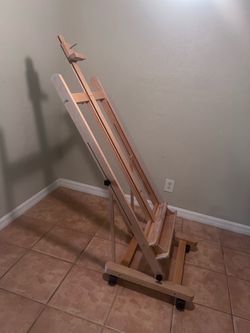 U.S. Art Supply Wooden H-Frame Studio Easel with Artist Storage Tray - Adjustable Mast Beechwood Stand, Holds 48" Canvas