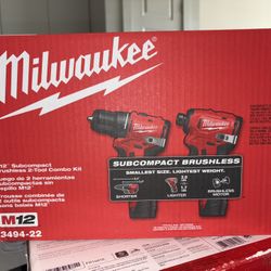 Milwaukee M12™ Subcompact Brushless 2-Tool Combo Kit. X2  $375 For Both Or $200 Each