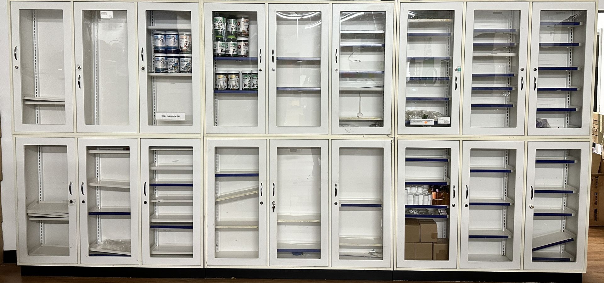 Medical Storage Cabinet Free Standing With Lock Clear View Glass Vertical Doors