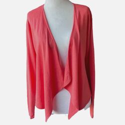 J. Jill Women's Open-Front Cardigan Linen Blend Long-Sleeve Coral Size XS