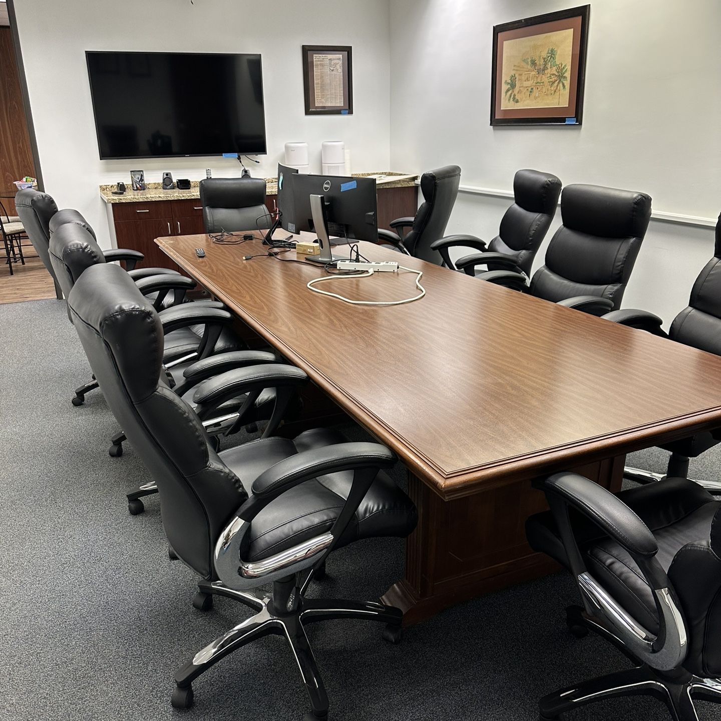 Office Table, Solid, Wood, 8 Chairs
