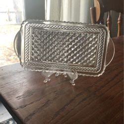 Vintage Diamond Pattern Clear Pressed Tray