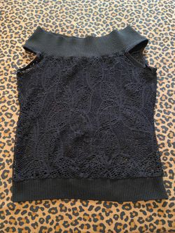 Black Crochet Knit Off-Shoulder Tank Top