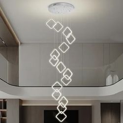 H 138” LED Ring Chandelier 15-Lights Chandeliers for High Ceiling Large Pendant Light for Foyer Villa Living Room Entryway