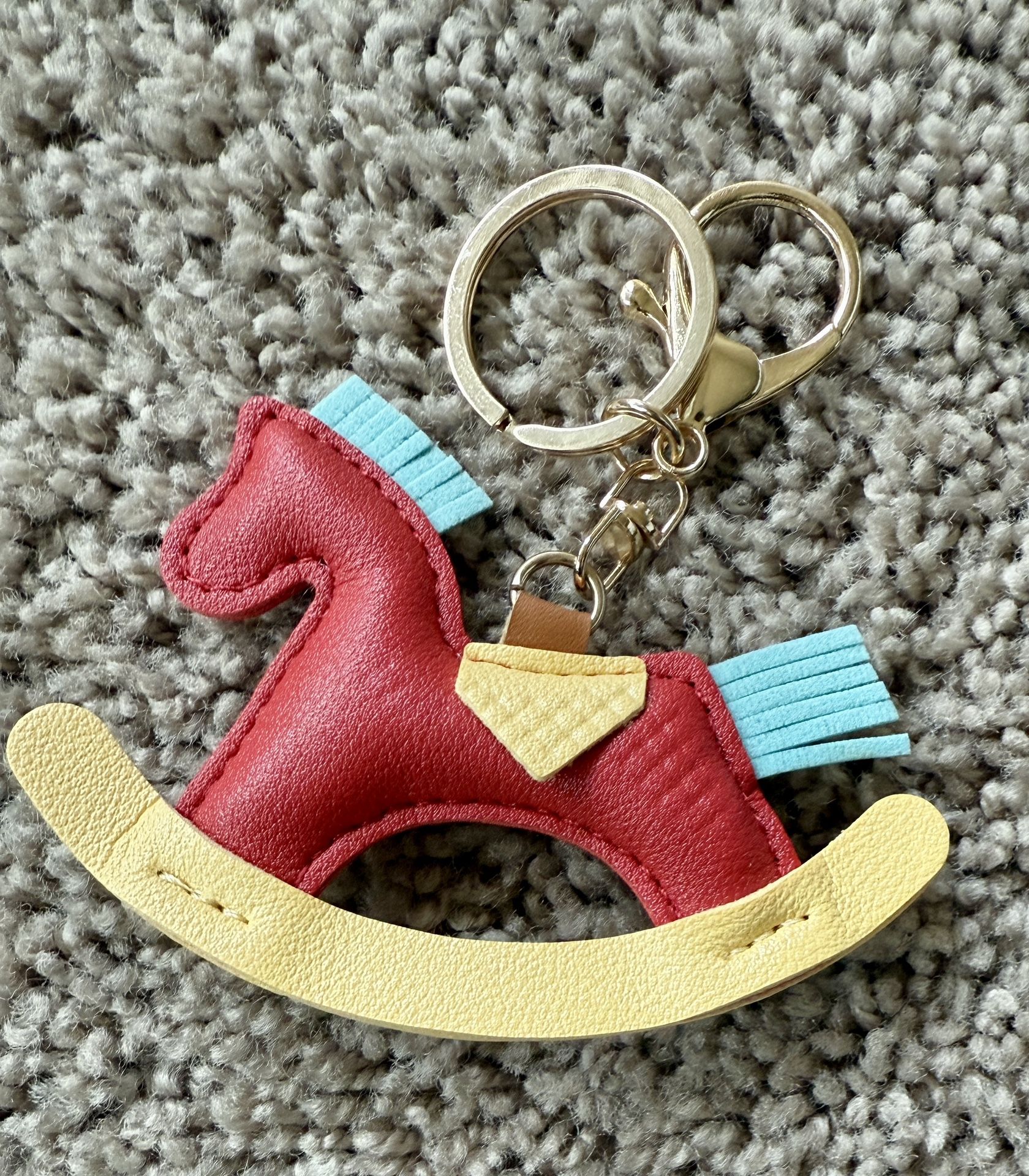 Faux leather rocking horse childhood maternity keychain bag charm car key ring
