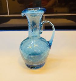 Vintage Beautiful Blue Color Crackle Glass Creamer 