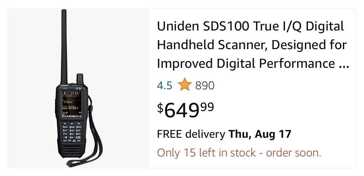 Uniden SDS100 - True I/Q Digital Handheld Scanner for Sale in
