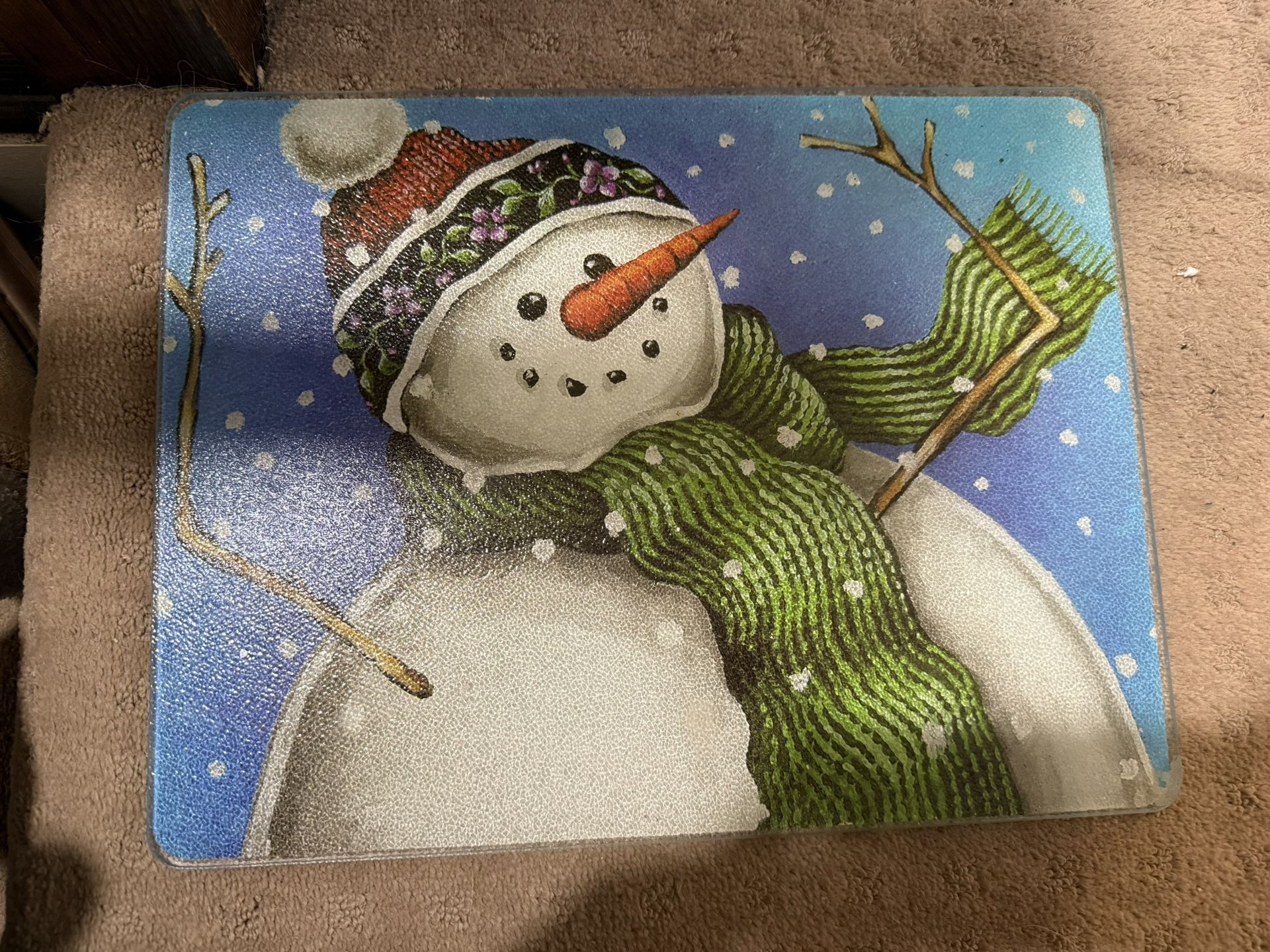 Snowman Glass Cutting Board