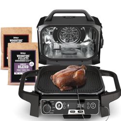 Ninja OG751 Woodfire Pro Outdoor Grill Built-In Thermometer,7-in-1 Master Grill,BBQ Smoker,& Outdoor Air Fryer Plus Bake,Roast,Dehydrate & Broil,Woodf