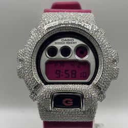 Casio G Shock DW-6900RCS Custom ICE OUT SILVER 925 Mossanite Diamond Test Past