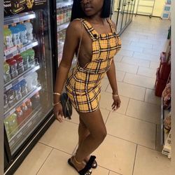 Yellow Plaid Suspender Overall Mini Dress | Size Medium | Trendy Preppy Look