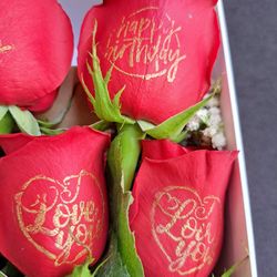 Special Gift For Birthdays. Box With Roses With Letter On It.