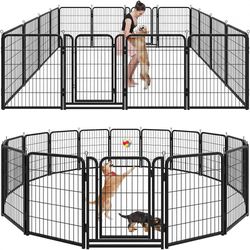 G248-Dog Playpen Outdoor Extra Wide 16 Piece Panels Heavy Duty Dog Fence 40" Height Anti-Rust with Doors Portable for RV Camping Yard, Total 42FT, 140