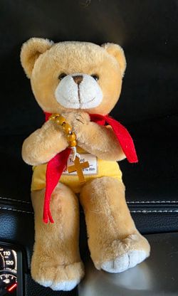 Kreativ Scope Catholic "Emmanuel" Praying Bear Plush - Kneeling Rosary Stuffed Animal