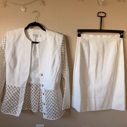 Victor Costa white skirt and jacket set
