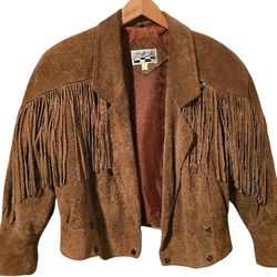 Vintage Brown Western Suede Leather Fringe Jacket Small Yearbook Womens Rodeo S