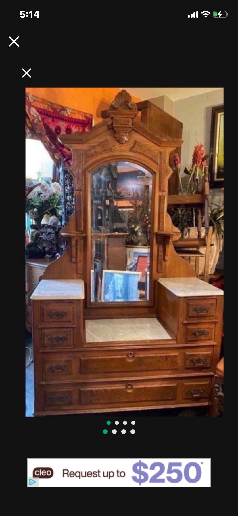 Antique, Beautiful Marble Top, Solid Wood Vanity