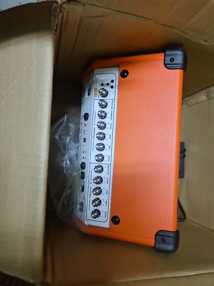 Coolmusic BP80 Battery Powered Acoustic Guitar Amplifier- Portable Bluetooth Speaker 100W, 6 Inputs,3 Band EQ,Orange