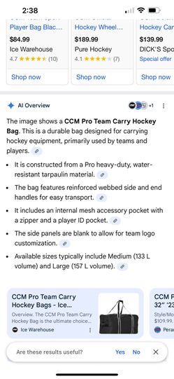 CCM Hockey Bag, New /Display Model, Read Description, $69