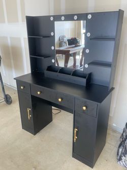 Black Makeup Vanity with Hollywood Mirror