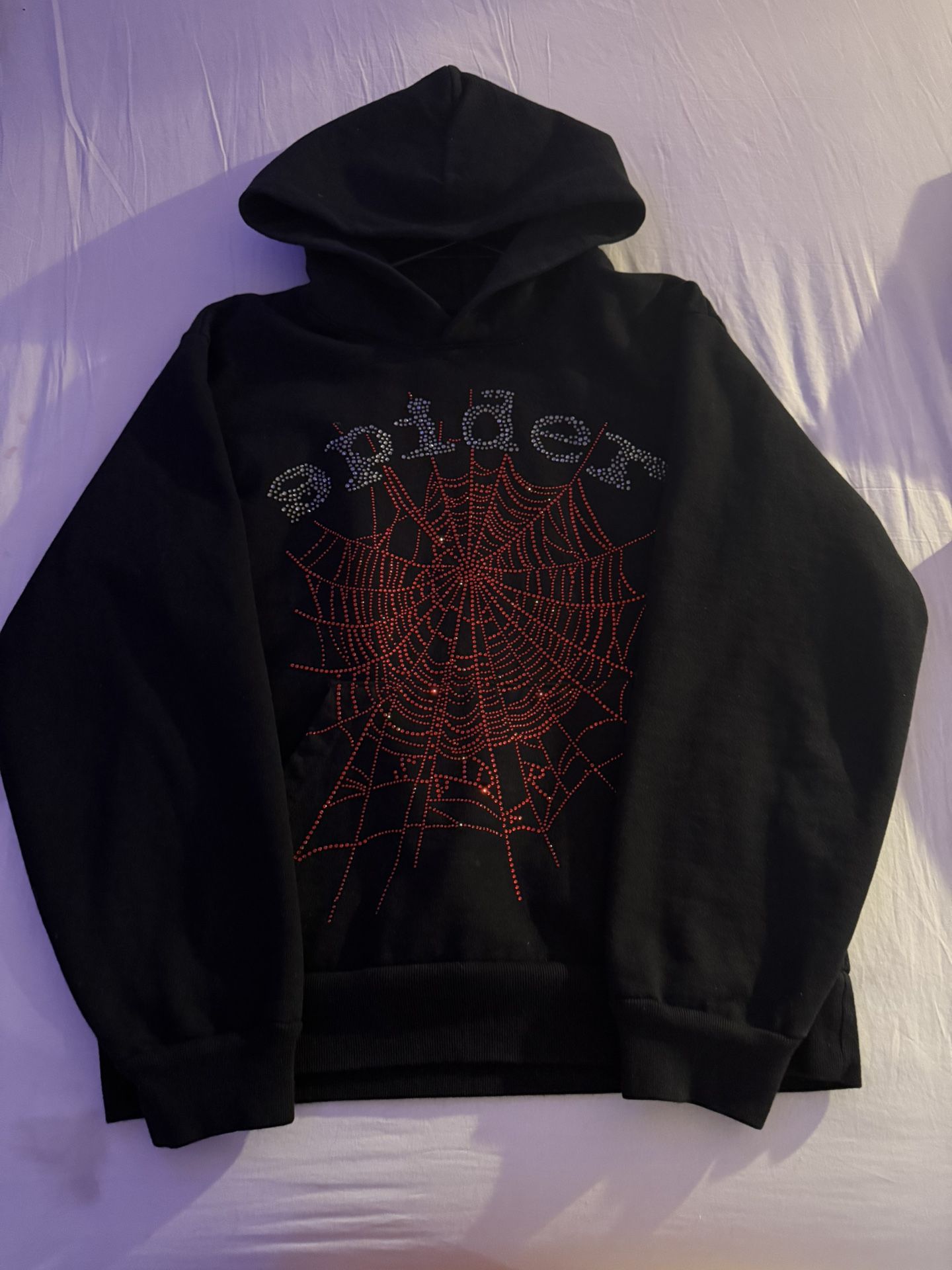 Sp5der Black And Red Rhinestone Hoodie Small 180$