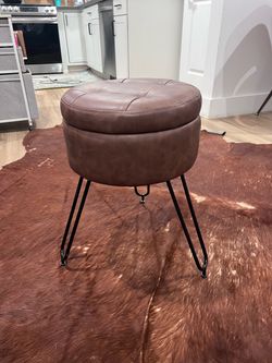 Faux Leather Stool with Metal Legs, tray top and storage