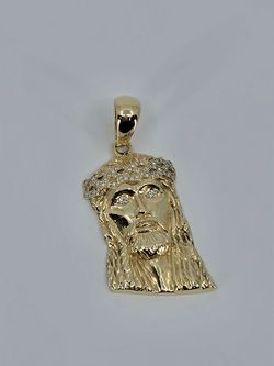 14K Solid Gold Jesus Diamond Pendant, Jesus Christ Gold Pendant