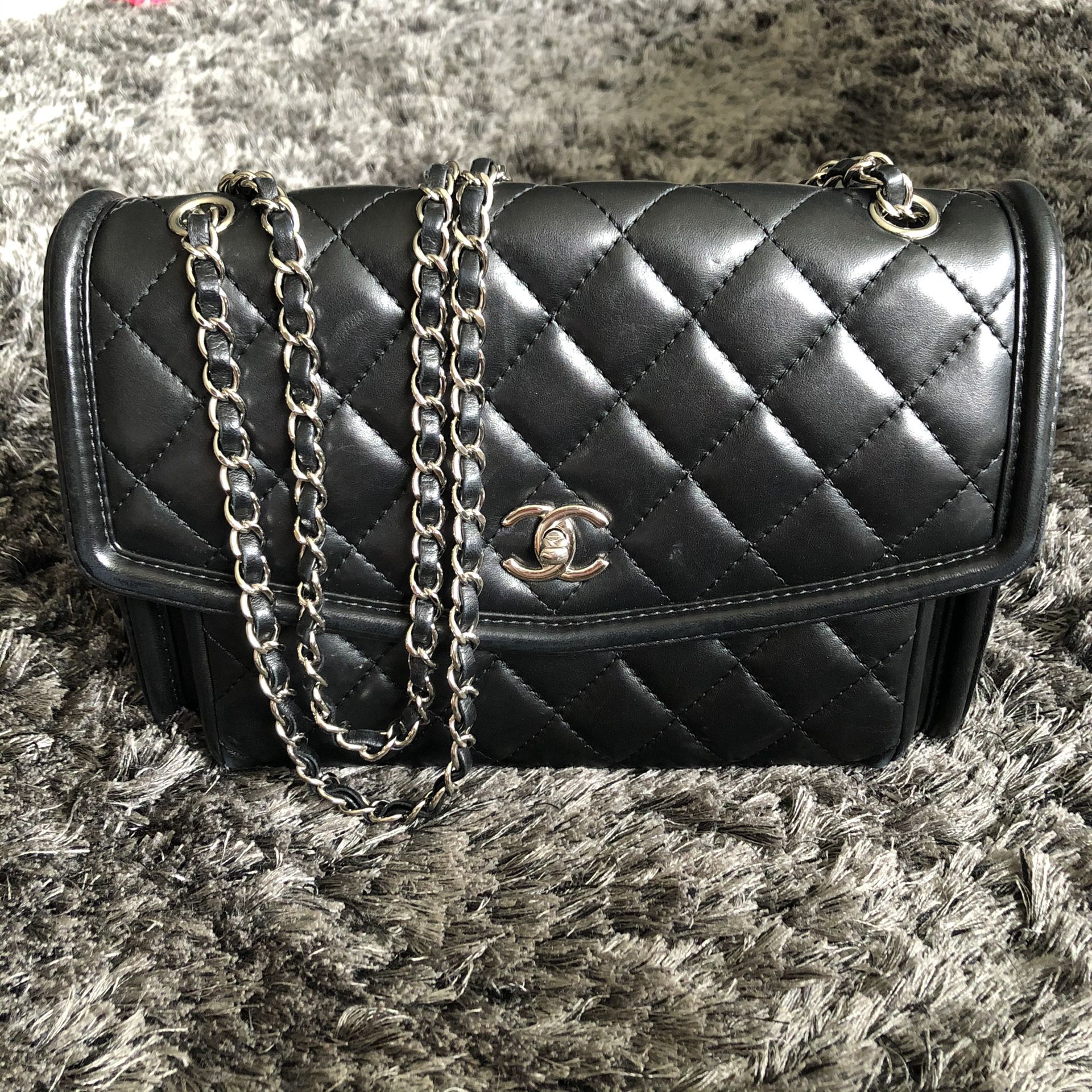 Authentic Chanel Jumbo Flap Bag Black Lambskin Leather