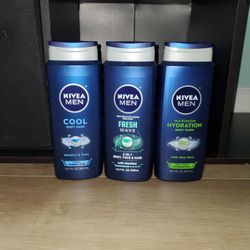 3 Nivea Men (1 Cool /1 Fresh 3in1/1 Hydration) 16.9oz Body Wash 