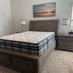 Queen Bedroom Set – Dresser w/ Hidden Drawer + Mirror, Storage Bed, Nightstands + Mattress – $1,200 OBO