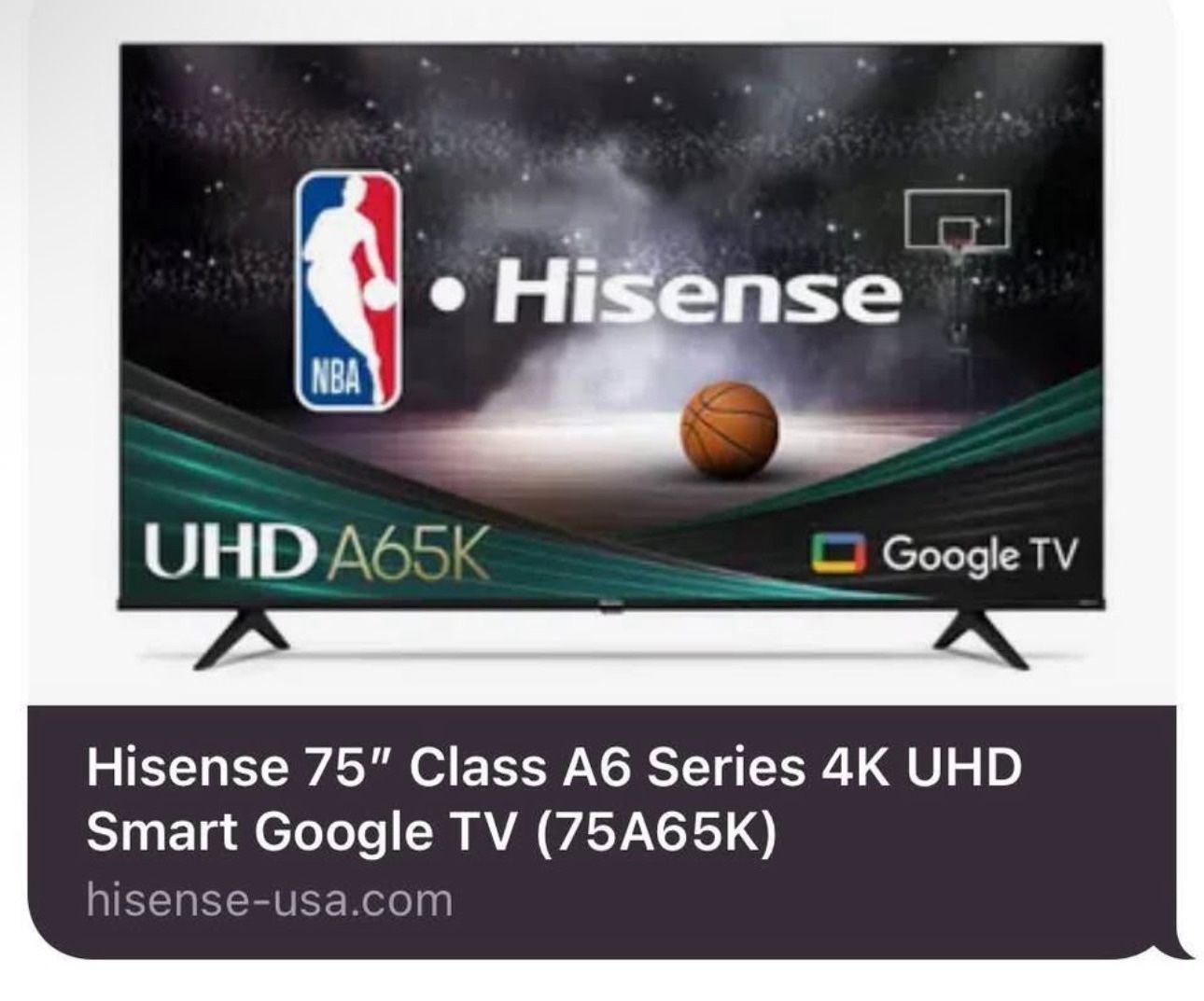 Hisense 75” 4k TV - A6 Series