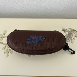 LIKE NEW! Original Maui Jim Large Brown Zip Around Sunglasses Hard Case (ONLY) w/Clip