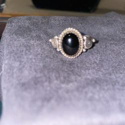 Antique Sterling Silver Black Onyx Ring