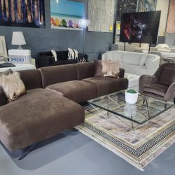 2 PIECE SECTIONAL ARMCHAIR BROWN VELVET 116X60