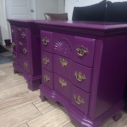 Purple refinished nightstands