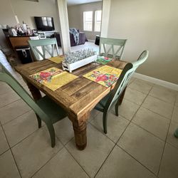 Handcrafted Solid Wood Dining Table & 4 Chairs