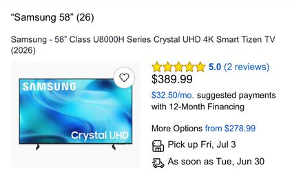 Samsung - 58” Class U8000H Series Crystal UHD 4K Smart Tizen TV (2026)