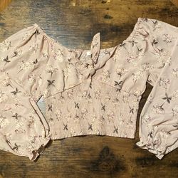 Light Pink Tie Front Crop Top Blouse L | Porterville 